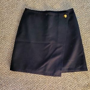Black LOFT Wrap Women's Skirt Professional A Line with Gold Accent Button